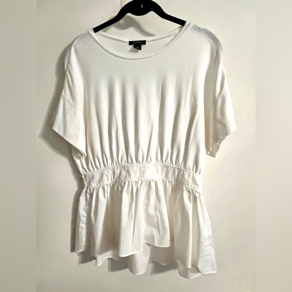 Halogen White Short-Sleeve‎ Peplum Soft Girl/Classic Preppy Tee-Size XS